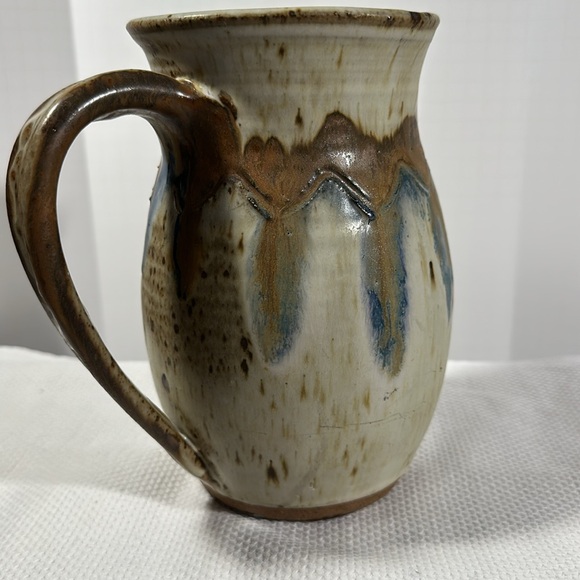 Rustic Brown & Beige Ceramic Pitcher Studio Pottery Hand Thrown Boho Decor - Picture 7 of 15